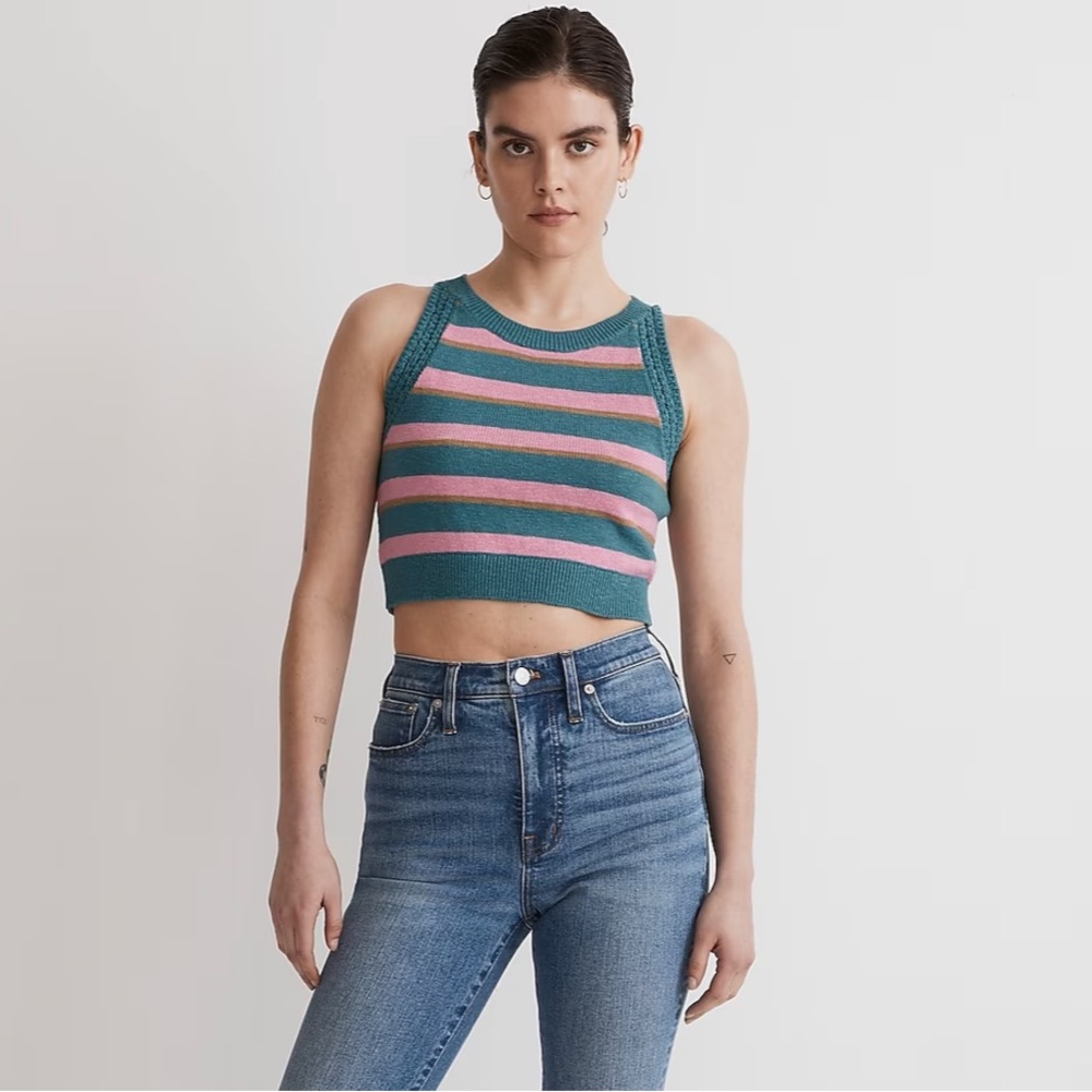 Madewell 
Crochet-Trim Crop Sweater Tank in Stripe